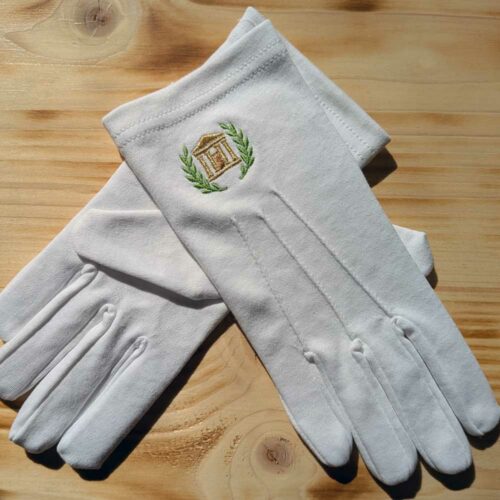 Gants Franc-maçons Blancs – 100% Coton – Broderie Compas Et équerre – Taille Unique – Cérémonie Et Tenue