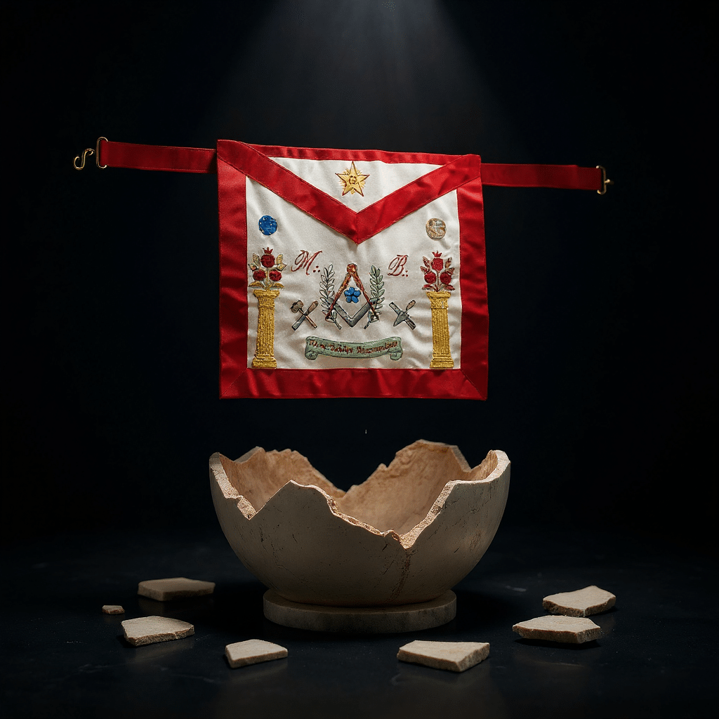 an egg shell with a masonic apron from it