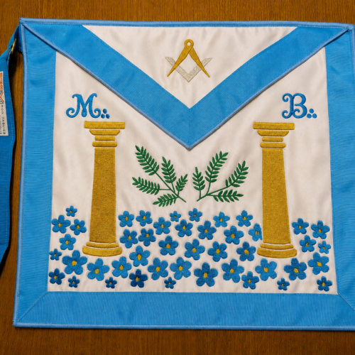 Tablier maçonnique rite français myosostis et acacia tablier maçonnique maitre RF artisanal made in france acacias et myosotis