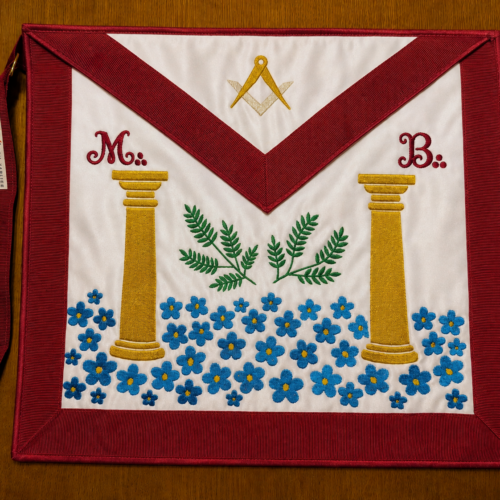 tablier maçonnique maitre REAA artisanal made in france acacias et myosotis